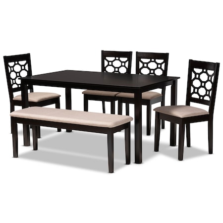 Baxton Studio Gabriel Sand Upholstered and Dark Brown Wood 6-Piece Dining Set 171-10950-10916-10519